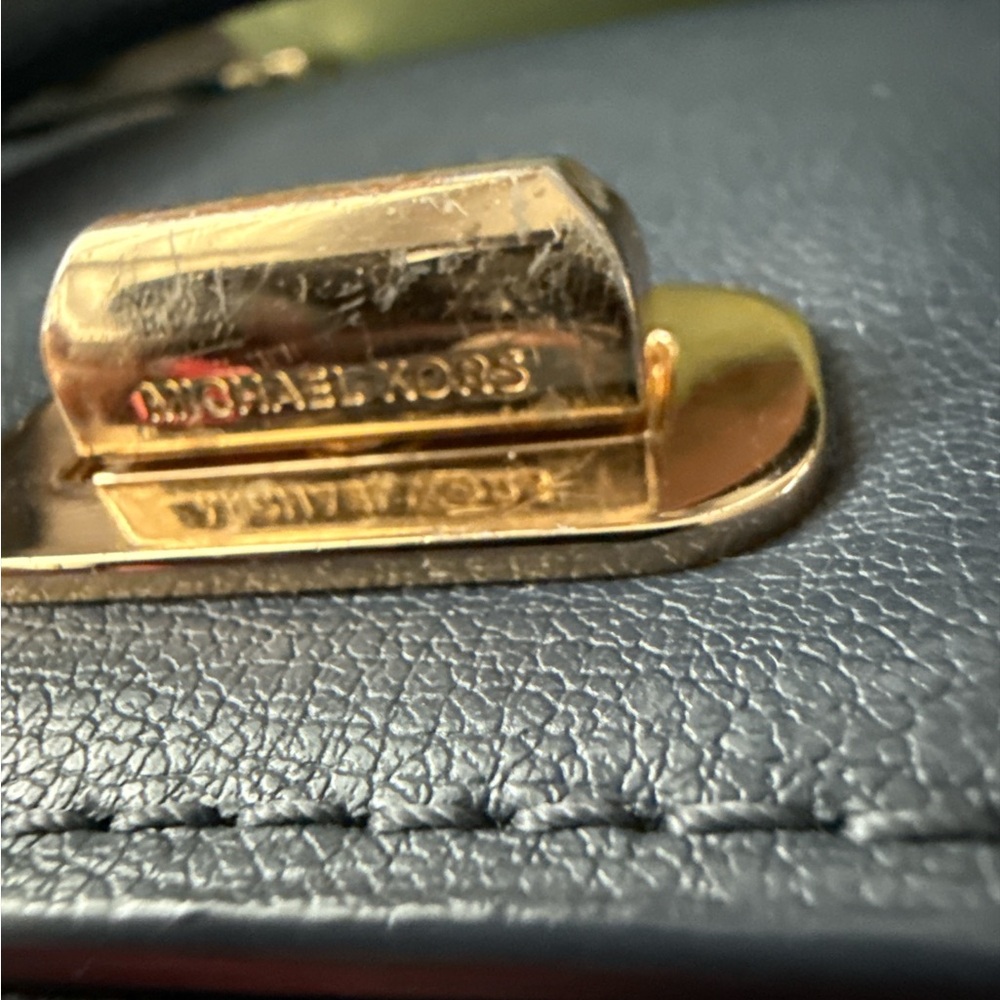 Michael Kors Sylvie Navy Satchel with Gold Studs - Picture 3 of 7